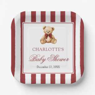 Rode strik teddybeer We Can Bearly Wait baby showe Papieren Bordje