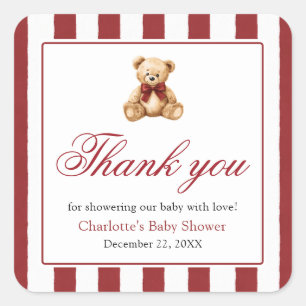 Rode strik teddybeer We Can Bearly Wait baby showe Vierkante Sticker