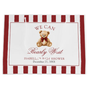 Rode strik teddybeer We Can Bearly Wait babyborrel Groot Cadeauzakje