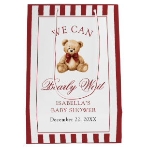 Rode strik teddybeer We Can Bearly Wait babyborrel Medium Cadeauzakje
