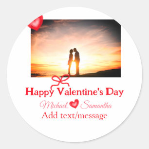 Rode strik valentijnsdag foto naam hart liefde  ronde sticker