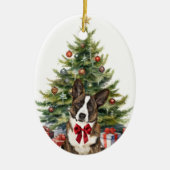 Rode strik vest Welsh Corgi hond kerst Keramisch Ornament (Voorkant)