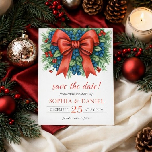 Rode strik waterverf Kerst brunch Save The Date
