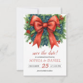 Rode strik waterverf Kerst brunch Save The Date (Voorkant)