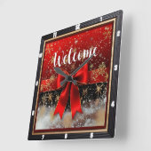 Rode strik Welkom Kerstmis Vierkante Klok (Hoek)