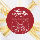 Rode strik witte kerst ronde sticker