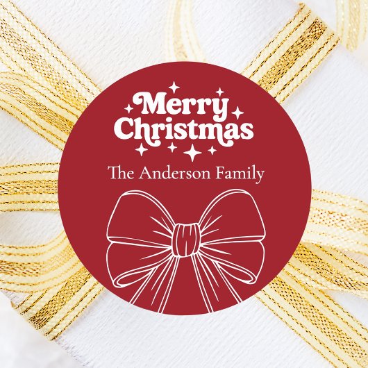 Rode strik witte kerst ronde sticker