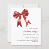 Rode strik witte kerstfeest uitnodiging (Voorkant)