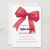 Rode strik witte Quinceanera Kaart (Voorkant)