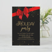 Rode strik zwart & goud glitters feestdag kaart (Staand voorkant)