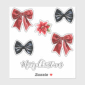 Rode strik zwarte strik kerst sticker (Vel)
