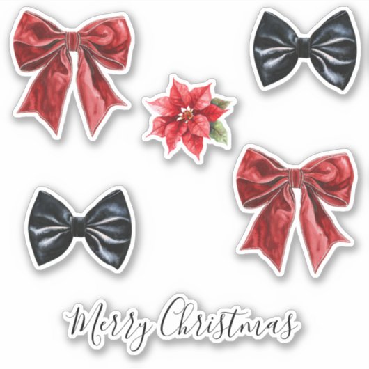 Rode strik zwarte strik kerst sticker (Voorkant)