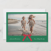 RODE strikjes GROENE CRÈME VROLIJKE kerstfoto Feestdagenkaart (Voorkant)