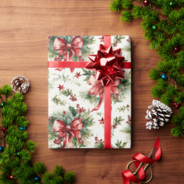 Rode Strikken en Hulstblaadjes Cadeaupapier