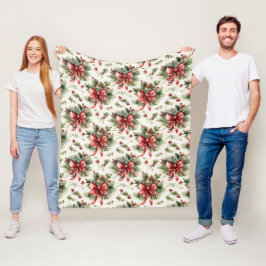 Rode strikken en hulstbladeren fleece deken