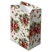 Rode strikken en hulstbladeren medium cadeauzakje (Voorkant Gekanteld)