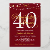 Rode String-Lights 40e bruiloft Jubileum Diner Folie Uitnodiging (Voorkant)