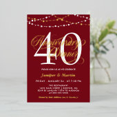 Rode String-Lights 40e bruiloft Jubileum Diner Folie Uitnodiging (Staand Voorkant)