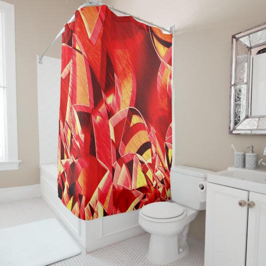 Rode strip waarmee beweging wordt gesimuleerd douchegordijn (In situ)