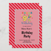 Rode Stripes met de negende verjaardag Kaart (Voorkant / Achterkant)