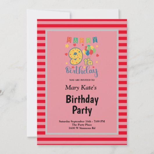 Rode Stripes met de negende verjaardag Kaart (Voorkant)