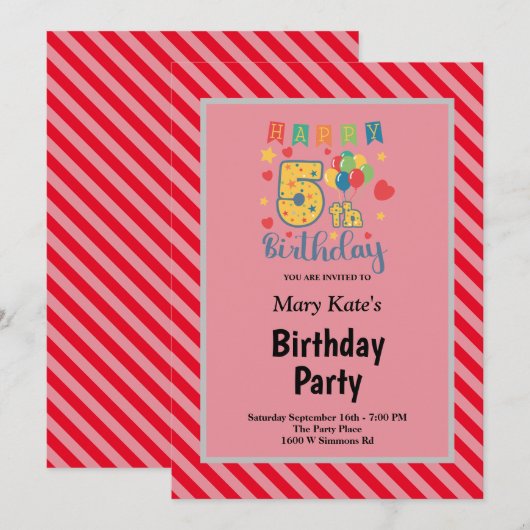 Rode Stripes met de vijfde uitnodiging van de Birt (Voorkant / Achterkant)