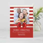 Rode Strips Kerstmis lint foto Feestdagenkaart (Staand voorkant)