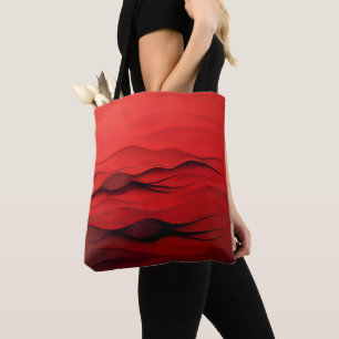 Rode Stroom – Abstracte Rode Golven in Beweging Tote Bag