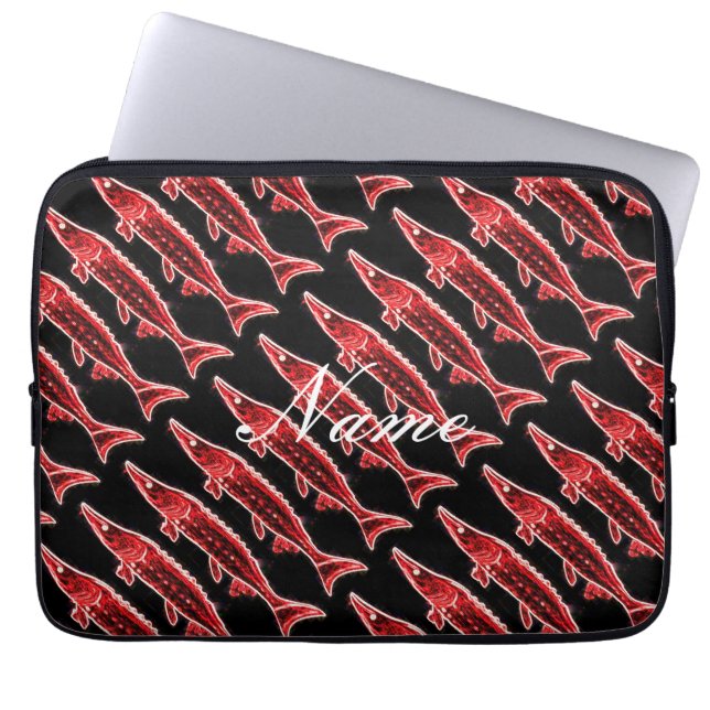 rode sturgeons op zwarte Thunder_Cove Laptop Sleeve (Voorkant)
