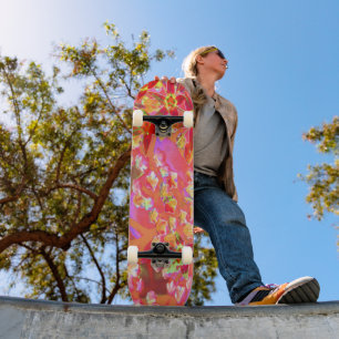 Rode Succulente Sedum Bloemen op Verbrand Oranje Persoonlijk Skateboard