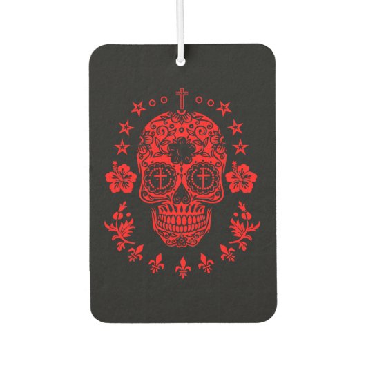 Rode suikerschedel en kruis met Fleur De Lis Luchtverfrisser (Voorkant)