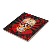 rode suikerschedel met Rozen Poster Tegeltje (Zijkant)