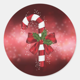 Rode Suikerstok Op Een Rode Bokeh Achtergrond Ronde Sticker