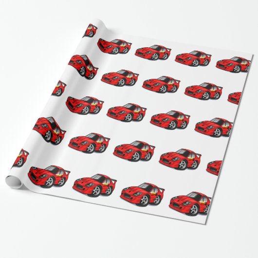 Rode supercar-cartoon - Kies achtergrondkleur Cadeaupapier (Uitgerold)