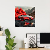 Rode Supercar Rook Drift Snelheid Beweging Urbane  Poster (Thuiskantoor)