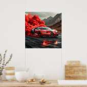 Rode Supercar Rook Drift Snelheid Beweging Urbane  Poster (Keuken)