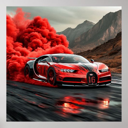 Rode Supercar Rook Drift Snelheid Beweging Urbane  Poster (Voorkant)