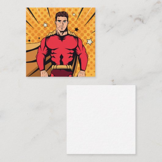 Rode superheld vierkante visitekaartje (Voorkant / Achterkant)