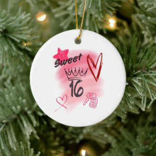 Rode Sweet 16 Airbrush Esthetiek met Kroon erop Keramisch Ornament