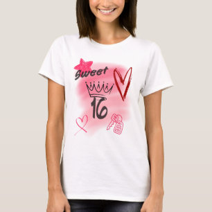 Rode Sweet 16 Airbrush Esthetiek met Kroon erop T-shirt