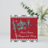 Rode Sweet Sixteen Masquerade Feest Uitnodigingen (Staand voorkant)