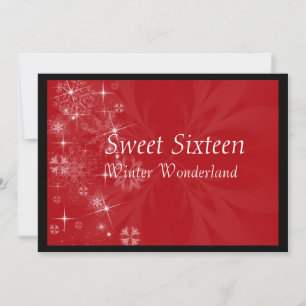 Rode Sweet Sixteen uitnodiging met sneeuwvlokken