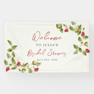 Rode Sweet Wild Aardbeienbloemen Trouwbanner Spandoek
