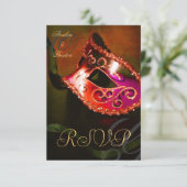 Rode Swirl Masquerade Masker RSVP Uitnodiging (Staand voorkant)