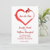 Rode Swoosh Hart Bruiloft Save the Date Kaarten (Staand voorkant)