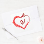 Rode Swoosh Hart Stickers met Initiaal Monogram (Envelop)