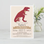 Rode T-Rex Dinosaur Kind verjaardagsfeestje uitnod Kaart (Staand voorkant)