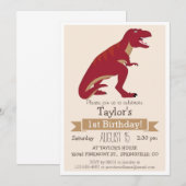 Rode T-Rex Dinosaur Kind verjaardagsfeestje uitnod Kaart (Voorkant / Achterkant)