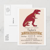 Rode T-Rex Dinosaur Kind verjaardagsfeestje uitnod Uitnodiging Briefkaart (Voorkant / Achterkant)