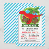 Rode T-Rex dinosaurus; Blauwe & Witte Strepen Kaart (Voorkant / Achterkant)